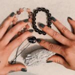 silver and black beaded bracelet