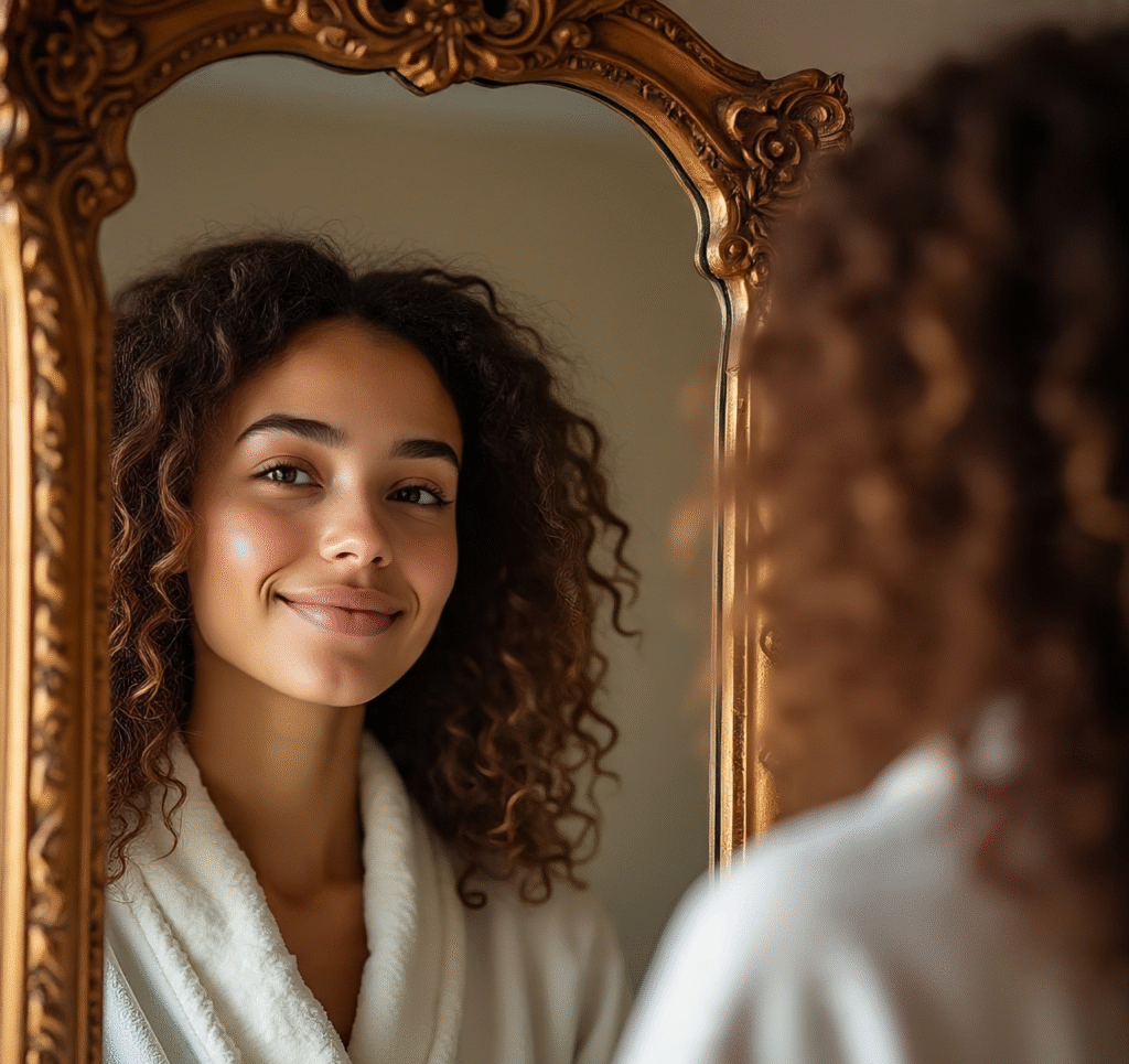 a_person_looking_in_a_mirror_and