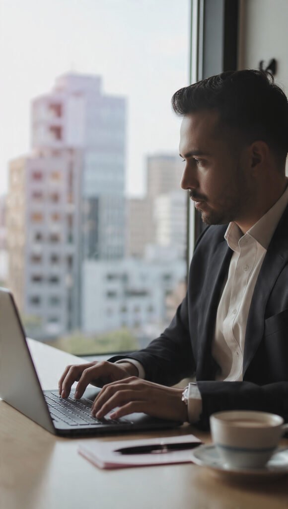 man looking at papers