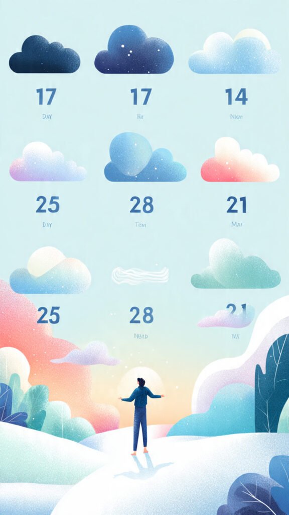 A calendar showing days 1–21, with days 1–7 as faint storm
