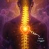 Close-up of a person’s back with an illuminated spine.