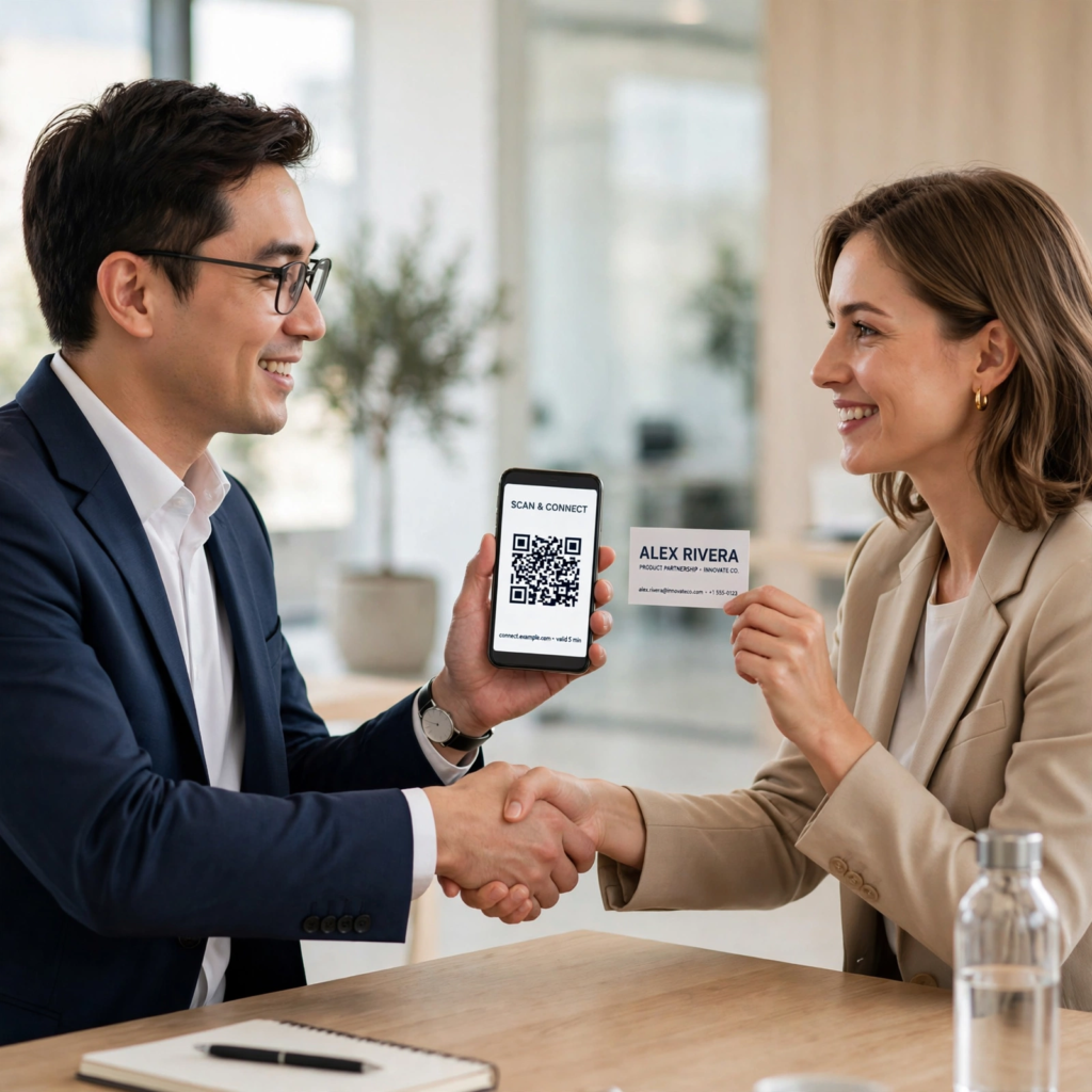 a phone showing a QR code